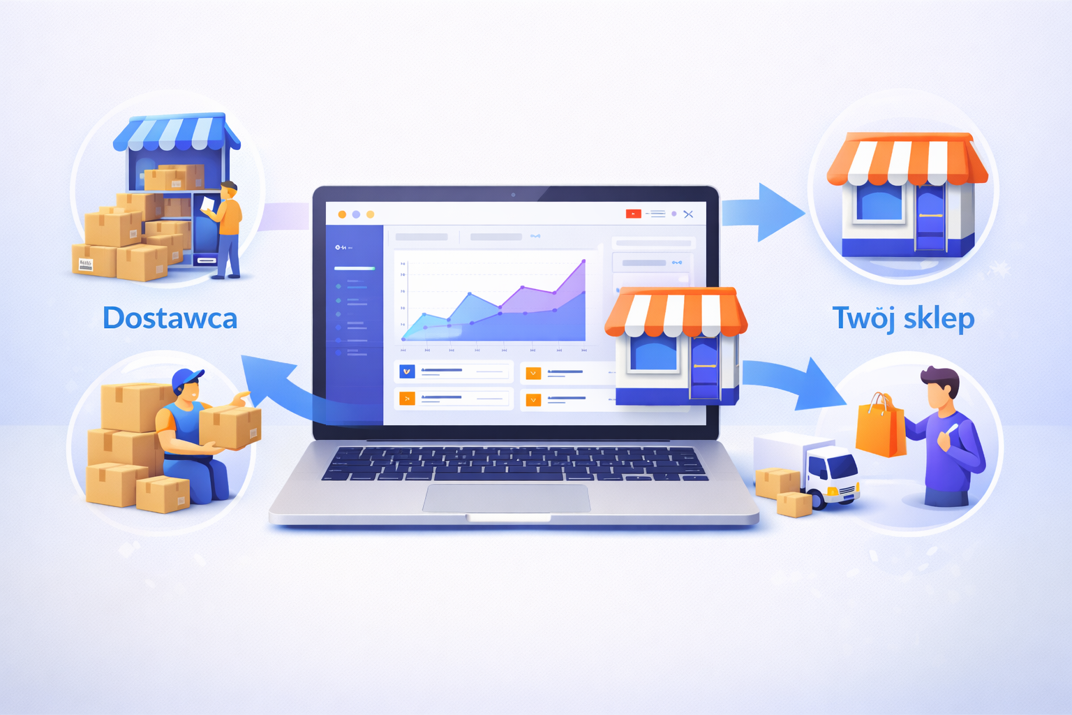 Dropshipping na Allegro - schemat modelu logistycznego z dostawcą